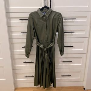 NWT- Scoop’s Faux Leather Shirt Dress With Pleated Skirt- Size Small 4-6